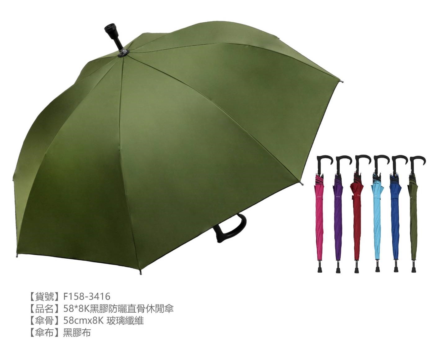 F158-3416黑膠防曬直骨休閒傘