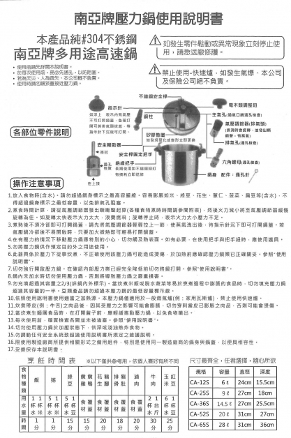 CA25S南亞高速鍋10L(快鍋)25人份