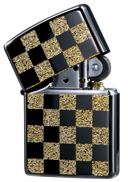 ZA-3-145A 西洋棋盤(黑銀+亮金)防風打火機